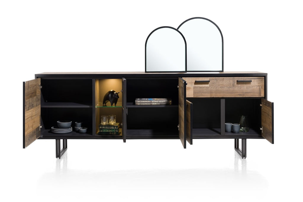 Henders & Hazel Avalon Sideboard 230 cm – 4 Türen, 1 Schublade, 1 Glastür, Driftwood