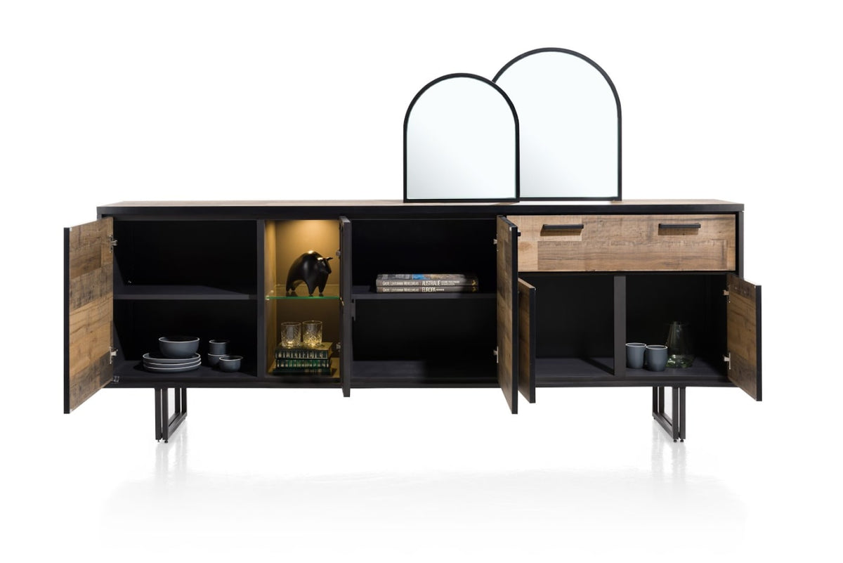 Henders & Hazel Avalon Sideboard 230 cm – 4 Türen, 1 Schublade, 1 Glastür, Driftwood