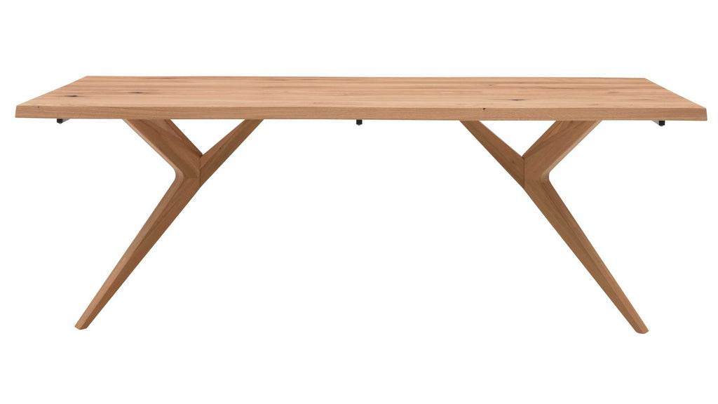 Esstisch mit massiver Holzplatte und formschönem Kreuzgestell aus Holz