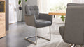 Freischwinger-Sessel mit grauem Leder-Cord-Mix und Edelstahlgestell