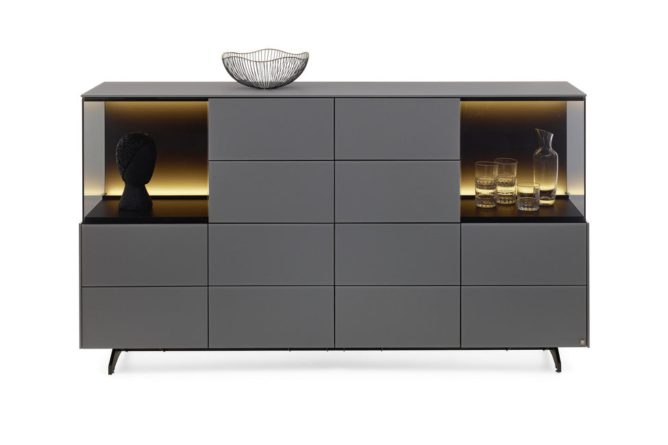 Q-Media 2.0 – Sideboard in Lack grau und Mattglas grau