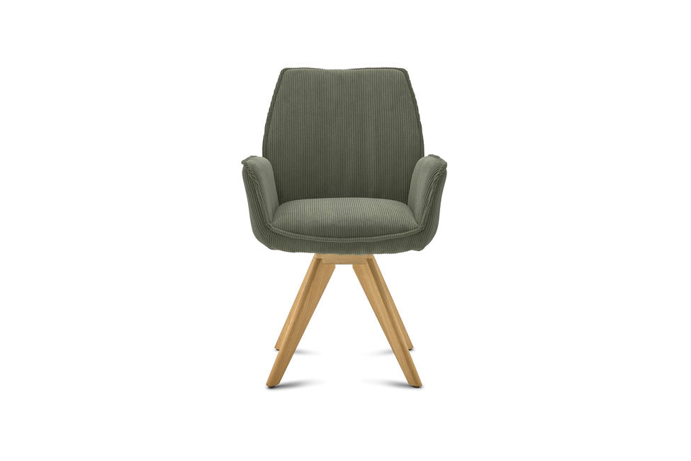 Tiama – Schalenstuhl in Cord Rebel forest mit Holzgestell