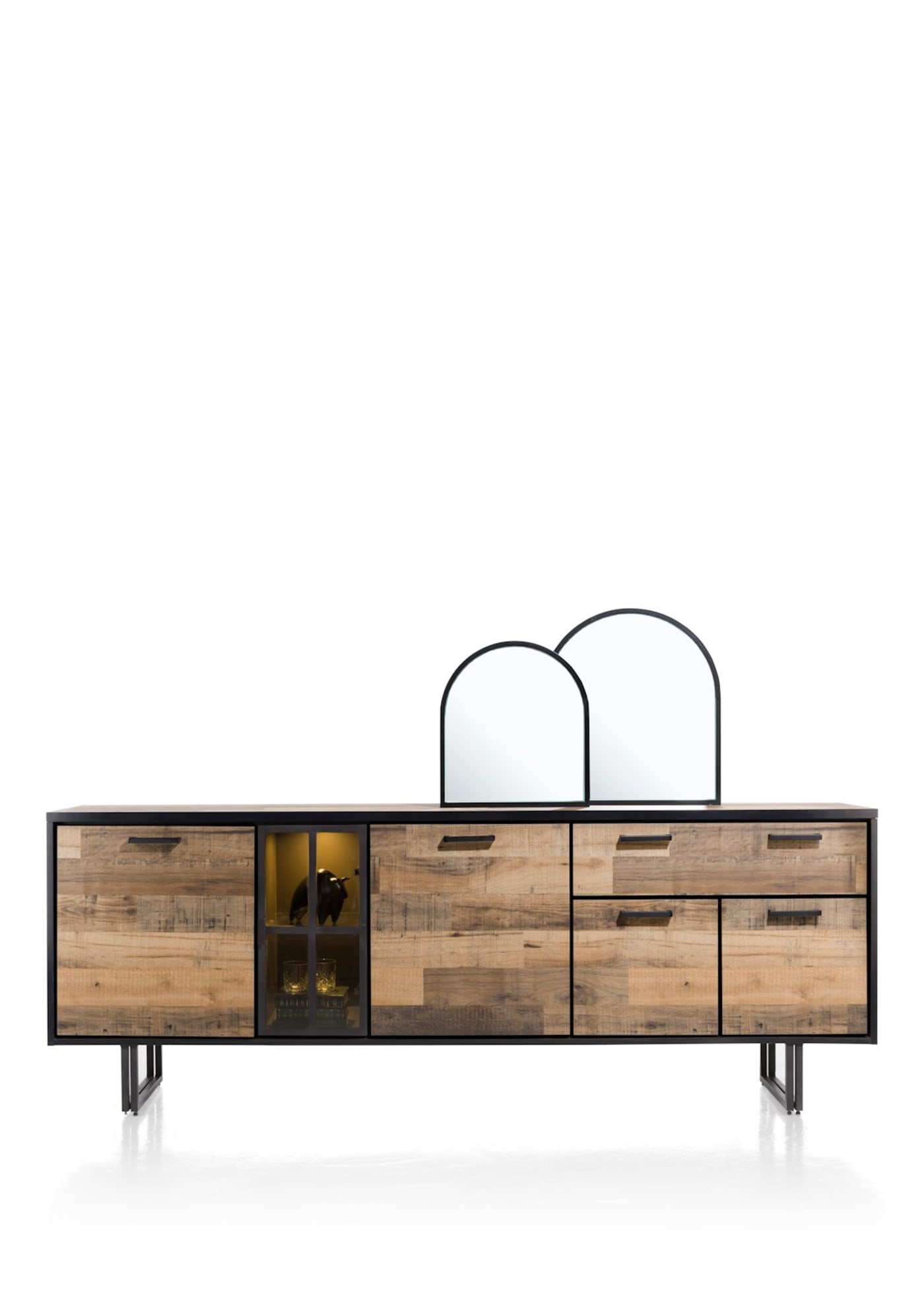 Henders & Hazel Avalon Sideboard 230 cm – 4 Türen, 1 Schublade, 1 Glastür (+ LED), Driftwood