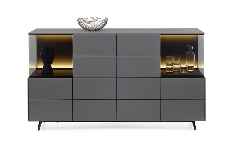 Musterring Q-Media 2.0 – Sideboard in Lack grau und Mattglas grau